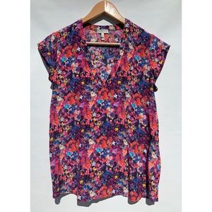 Joie silk Floral Cap Sleeve V-Neck Blouse Size XS